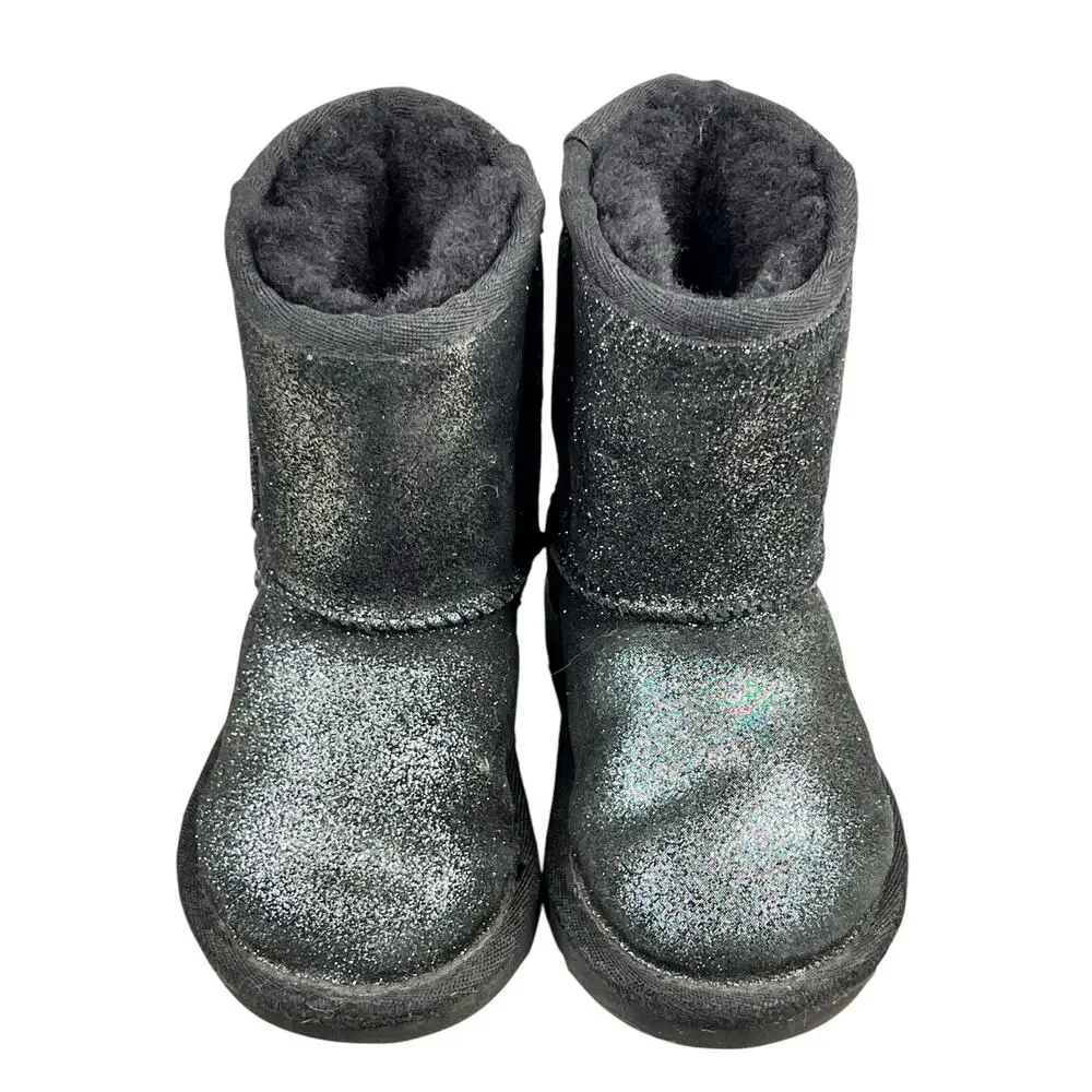 UGG Kids Classic Metallic Black Glitter Winter Snow Boot Size US 6